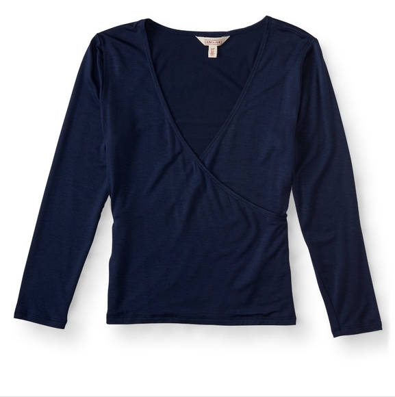 Cape Juby Tops - Cape Juby Blue Wrap 3/4 Sleeve Crop Top